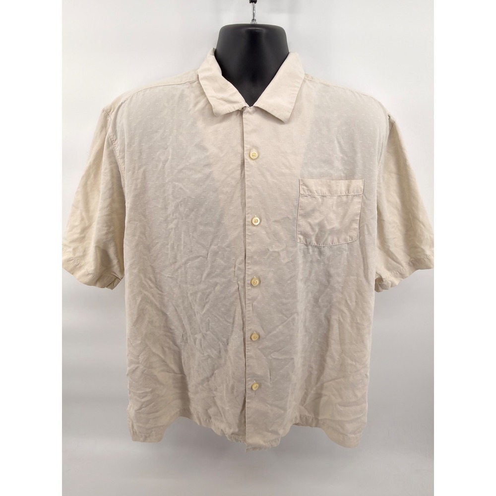 Tommy Bahama Original Fit Mens XL Cream Silk Camp Shirt Short Sleeve Button Down